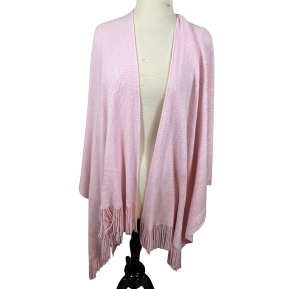 Worthington Sweater OS Pink Shawl Knit Feminine Tassel Poncho Neutral Soft Cozy - Picture 1 of 10